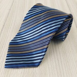 Brioni Silk Tie Mens Repp Blue Gold Striped Handmade Italy Luxury Necktie Formal
